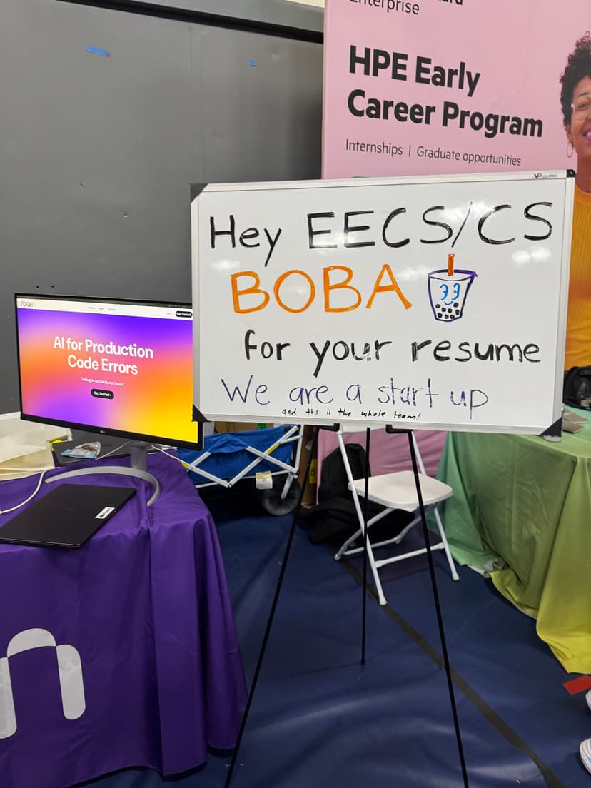 Foam booth at career fair with whiteboard sign